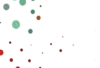 Light green, red vector background with bubbles.