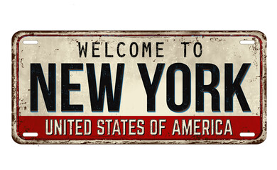 Welcome to New York vintage rusty metal plate