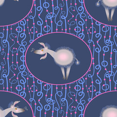 The stylized image of a lamb. Vector graphics. Seamless pattern