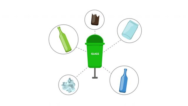 Green trash bin with glass waste