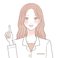 スキンケア　女性　薬剤師　指さし