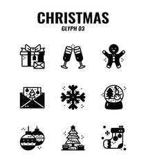Christmas glyph Icon set 3.  Christmas ornamental and decorative element. vector