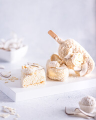 Ice cream popsicle cake with coconut and rafaello.