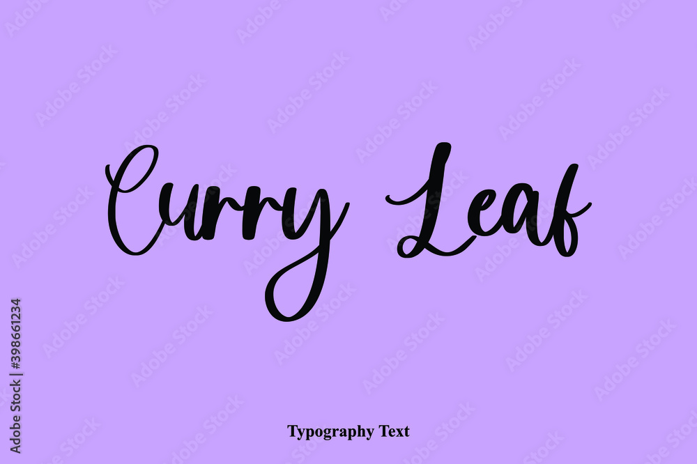 Fototapete curry leaf handwritten typescript calligraphy light on purple background