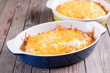Potato casserole with meat on the table