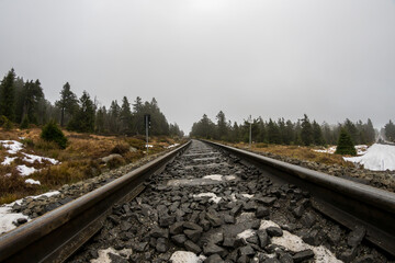 Railway to the top of the Brocken in the Harz Mountains in winter