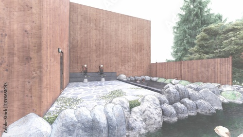 Fototapete 温泉 屋外 個室露天風呂 屋根なし 女性2人93 Hiro Studio