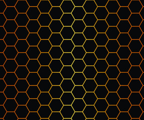 Vector illustration of a hexagonal abstract background, black wall with the hexagonal pattern on a golden background. Royal luxury pattern and backdrop. 