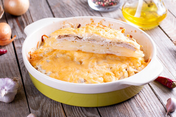 Potato casserole with meat on the table