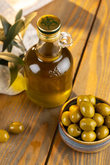 Olives and olive oil in studio