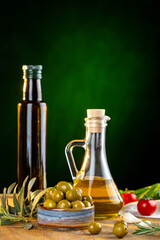 Olives and olive oil in studio