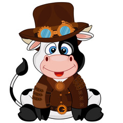 Bull in steampunk style. Vector illustration on a white isolated background. Symbol of the year.