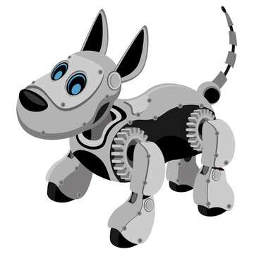 Dog steampunk robot. Unusual animal pattern mechanism vector illustration.
