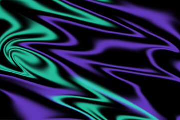 Smooth elegant liquid wavy background. Abstract violet and green waves and swirls, glossy surface design.
