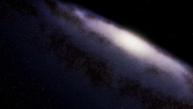 Exploration of galaxies through outer space towards a bright milky-way galaxy. 4K looping animation of flying through bright nebulae, clouds, and star fields. 