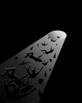 People falling to the bottom of the abyss. Background vector  image.