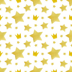 Fototapeta premium Watercolor drawing of seamless pattern with star and crown.