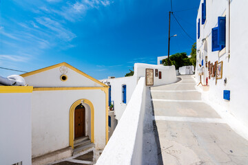 Nikia Village street view in Nisyros Island. Nisyros Island popular tourist destination in Aegean Sea.