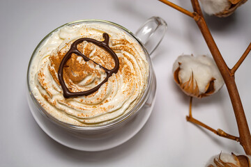 3D printed acorn with chocolate on a latte cup