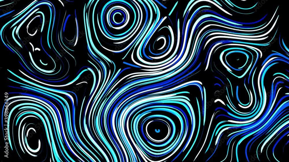 Poster abstract creative looped bg with curled lines like blue trails on surface. lines form swirling patte