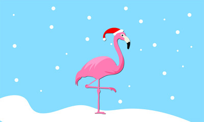 Pink Flamingo New Year and Christmas Background Vector Illustration