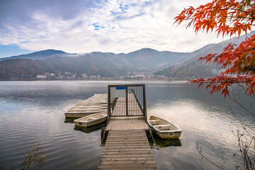 Piear at Lake Kawaguchi in the morning. Kawaguchiko. Japan