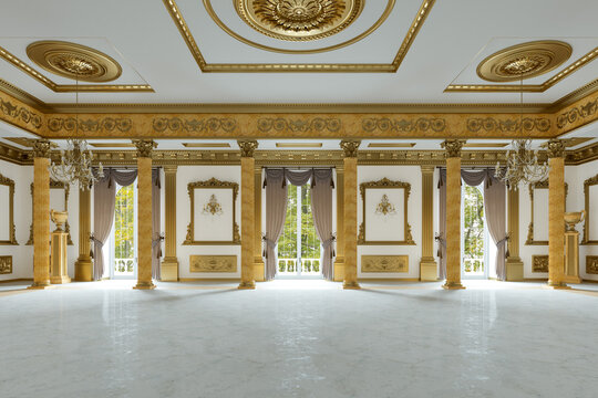 The ballroom and restaurant in classic style. 3D render. 3d image