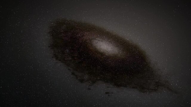 Exploration of galaxies through outer space towards a bright milky-way galaxy. 4K looping animation of flying through bright nebulae, clouds, and star fields. 
