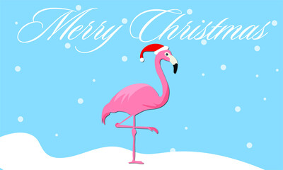 Pink Flamingo New Year and Christmas Background Vector Illustration