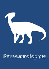 Parasaurolophus Dinosaur design vector illustration. navy dinosaur, dark blue kids dinosaur name prints, boys bedroom wall art, dino room, children's posters.