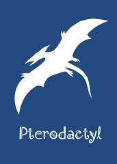 Pterodactyl Dinosaur design vector illustration. navy dinosaur, dark blue kids dinosaur name prints, boys bedroom wall art, dino room, children's posters.