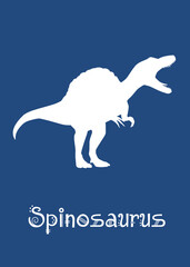 Spinosaurus Dinosaur design vector illustration. navy dinosaur, dark blue kids dinosaur name prints, boys bedroom wall art, dino room, children's posters.