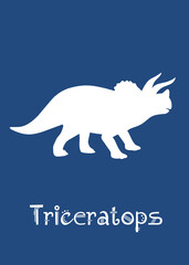 Triceratops Dinosaur design vector illustration. navy dinosaur, dark blue kids dinosaur name prints, boys bedroom wall art, dino room, children's posters.