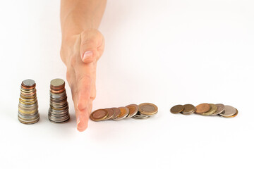 Column from coins, concept save money in economic crisis