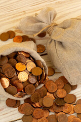 Sack full of coins in studio