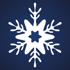 Snowflake. Festive ornament. Vector illustration. Isolated blue background. Flat style. A fragile crystal of intricate shape. Frostwork. Snow flakes. Frozen star. Arctic icon. Christmas. New Year.