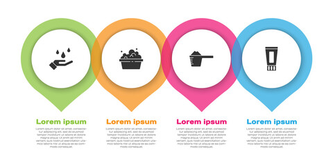 Set Washing hands with soap, Basin suds, powder and Tube of toothpaste. Business infographic template. Vector. © Vadim