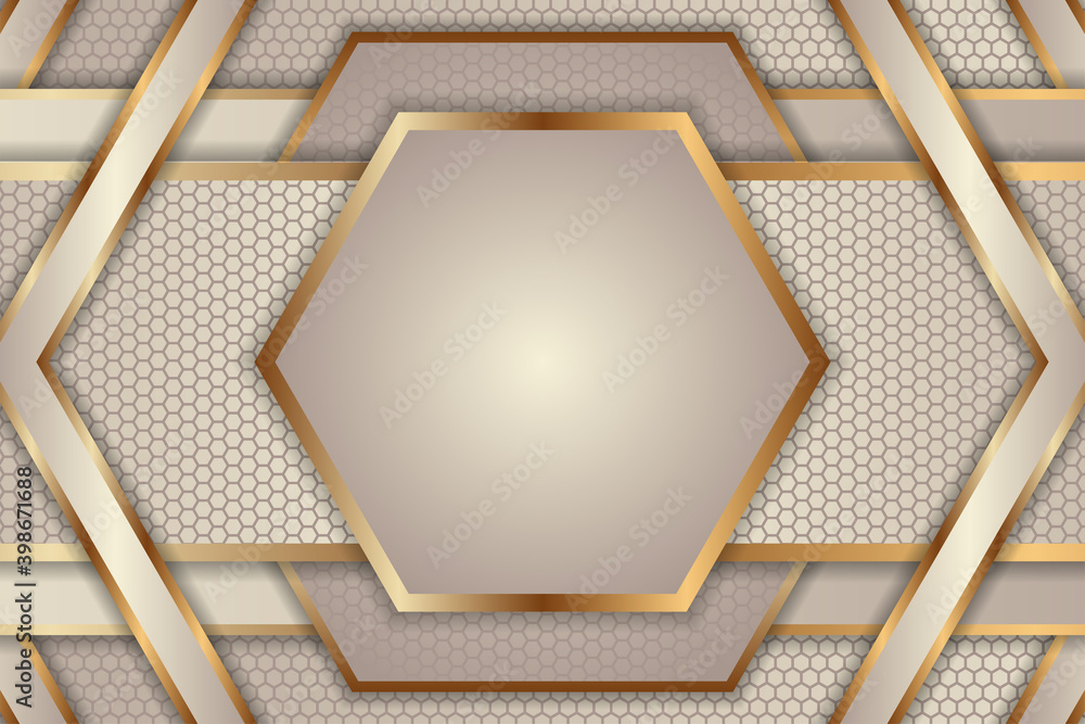 Poster symmetric design of abstract geometric background use horizontal layout. soft brown and gold gradien