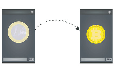 Mobile euro and bitcoin transfer. vector illustration