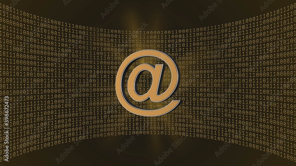 Aufkleber abstract data flow background - at sign in front of a virtual studio wall of binary code in dark ora