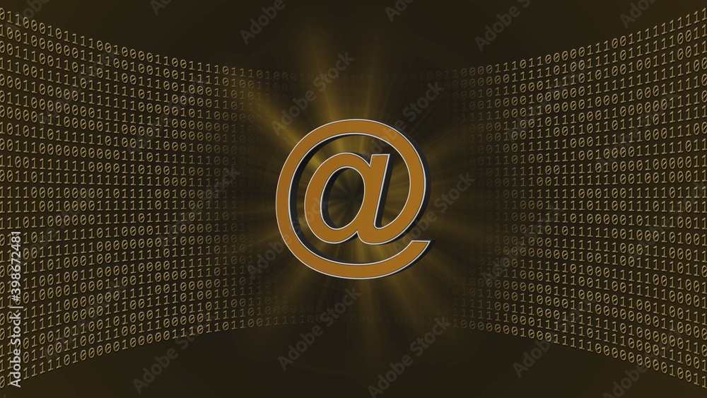 Poster abstract data flow background - at sign with blurred light effects in front of a virtual studio wall