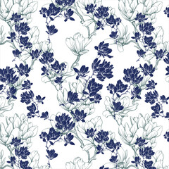 Elegant blooming magnolia flower pattern
