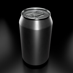Silver aluminum beer or soda can isolated on black background. View from the top