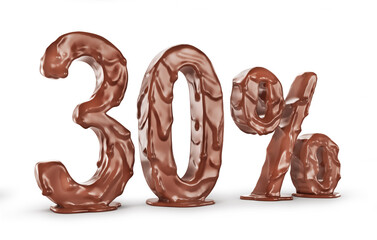 Different numbers from chocolate on a white background. 3d illustration