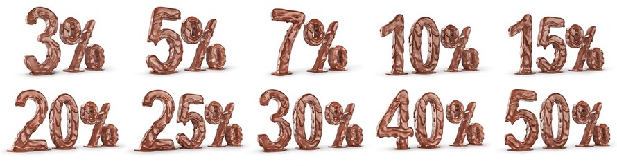 Different numbers from chocolate on a white background. 3d illustration