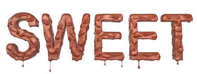 Sweet word from chocolate on a white background. 3d illustration