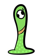 Fototapeta premium green worm. illustration of cute and kawaii cartoon animals, green animals or monsters, dots, resembling the number 1, for logos, symbols, icons, doodles