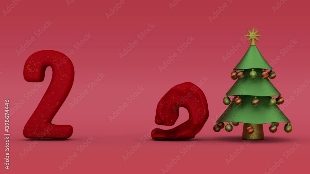 Aufkleber abstract 3d animation of a festive new year's background with a christmas tree and the date of 2021 