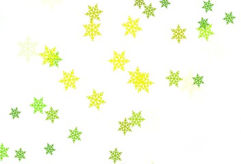 Light Green, Yellow vector texture with colored snowflakes, stars.