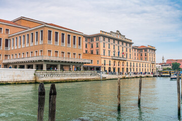Naklejka premium Venice, Italy - June 20, 2018: Architecture along Grand canal - Fondamenta Santa Lucia in Venice, Italy